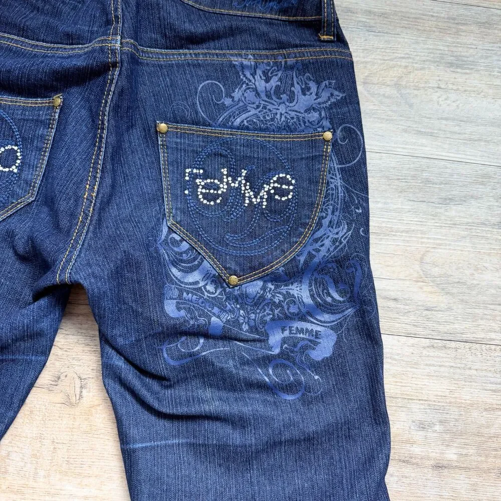 Y2K Urban Streetwear Mecca Femme Denim Bermuda Shorts Bling Pockets Size 7/8